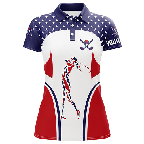 Red, White and Blue American flag Womens golf polo shirts custom patriotic womens golf tops NQS7801