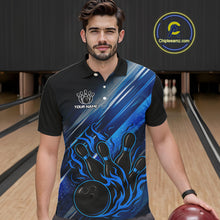 Load image into Gallery viewer, Black and Blue Flame Bowling Polo, Quarter Zip Shirt For Men Custom Team Mens Bowling Jerseys NQS10099