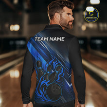 Load image into Gallery viewer, Black and Blue Flame Bowling Polo, Quarter Zip Shirt For Men Custom Team Mens Bowling Jerseys NQS10099