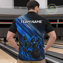 Load image into Gallery viewer, Black and Blue Flame Bowling Polo, Quarter Zip Shirt For Men Custom Team Mens Bowling Jerseys NQS10099