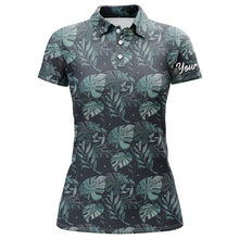 Load image into Gallery viewer, Womens golf polo shirts with monstera leaves tropical custom name golf shirt, golfing gifts NQS5921