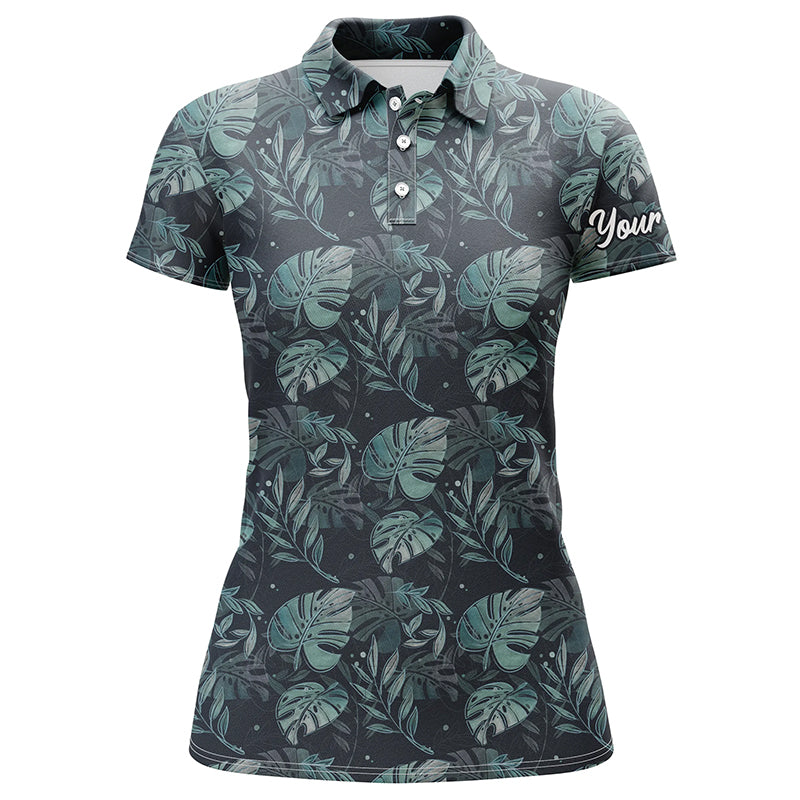 Womens golf polo shirts with monstera leaves tropical custom name golf shirt, golfing gifts NQS5921