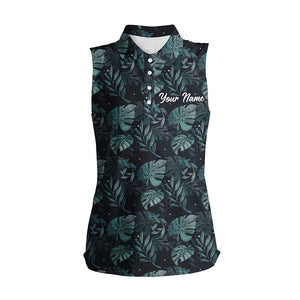 Women sleeveless polo shirts with monstera leaves tropical custom name golf shirt, golfing gifts NQS5921