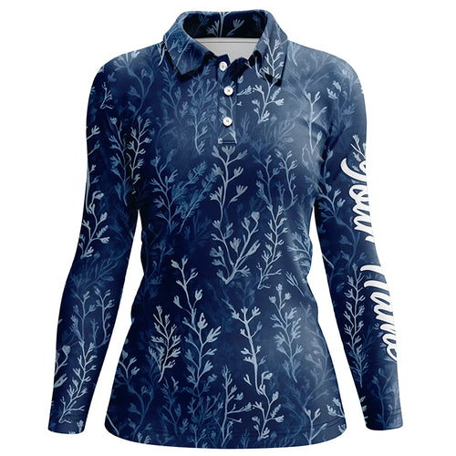 Womens golf polo shirts with navy floral pattern custom name golf shirts, golfing gifts NQS5923
