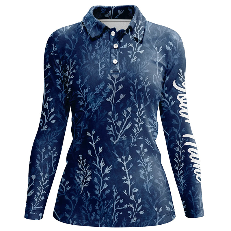 Womens golf polo shirts with navy floral pattern custom name golf shirts, golfing gifts NQS5923