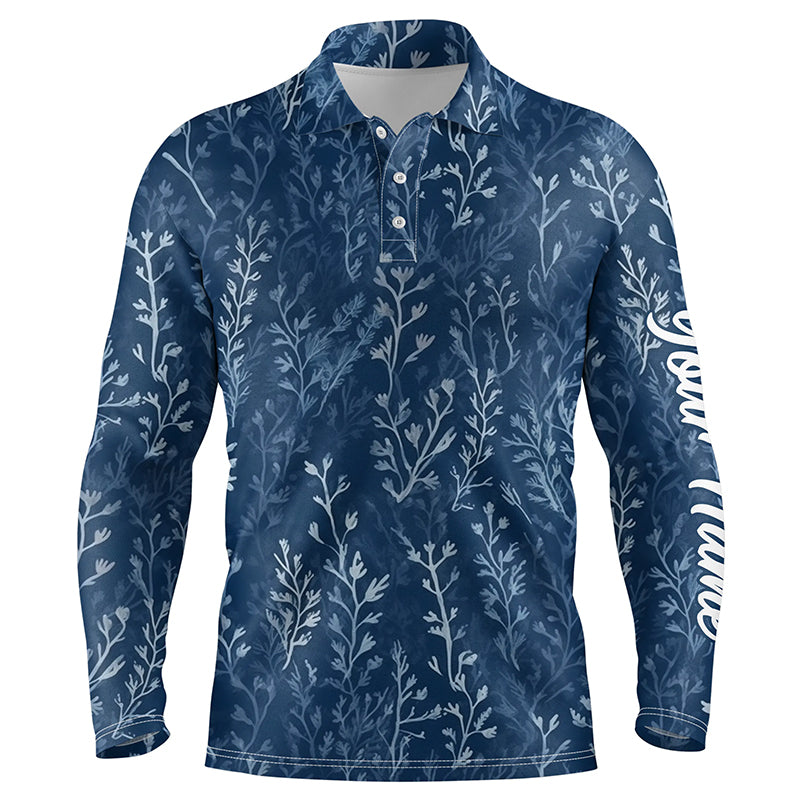 Mens golf polo shirts with navy floral pattern custom name golf shirts, golfing gifts NQS5923