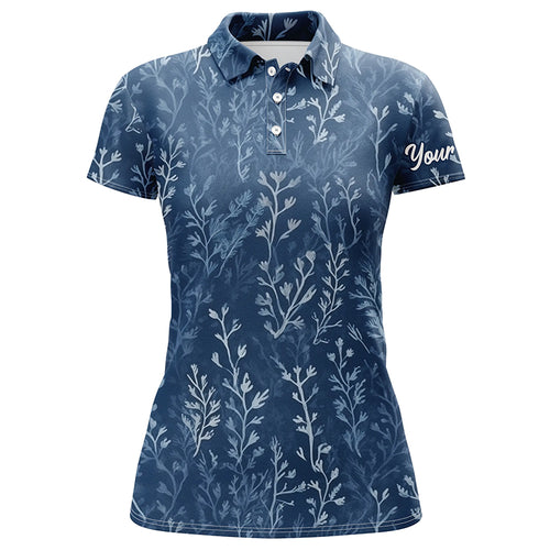 Womens golf polo shirts with navy floral pattern custom name golf shirts, golfing gifts NQS5923