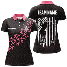 Load image into Gallery viewer, Pink ribbons Breast Cancer Awareness Women golf polo shirt custom American Flag golf apparel for Women NQS8034