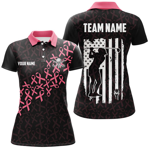 Pink ribbons Breast Cancer Awareness Women golf polo shirt custom American Flag golf apparel for Women NQS8034