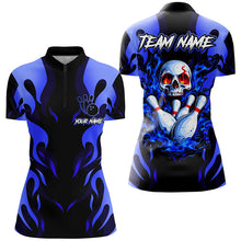 Load image into Gallery viewer, Black and Blue Flame Skull customize bowling shirts for women Team bowling jerseys gift for bowlers NQS8219