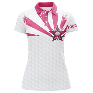 White and Pink Womens golf polo shirts custom Breast cancer awareness ladies golf tournament shirt NQS8220