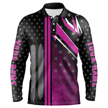 Load image into Gallery viewer, Black and Pink American Flag Mens golf polo shirts custom patriotic breast cancer golf attire for men NQS8454