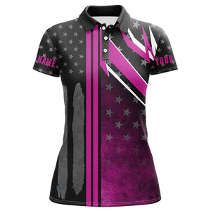 Black and Pink American Flag Womens golf polo shirts custom patriotic breast cancer ladies golf attire NQS8454