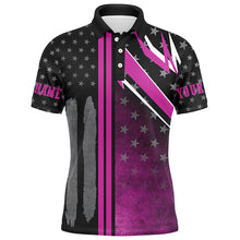 Load image into Gallery viewer, Black and Pink American Flag Mens golf polo shirts custom patriotic breast cancer golf attire for men NQS8454