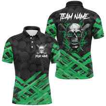 Load image into Gallery viewer, Black Camo Mens golf polo shirts custom Green Flame Skull golf attire for men, gifts for the golfer NQS8456