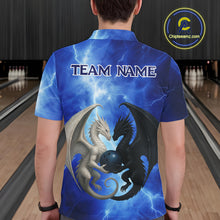 Load image into Gallery viewer, Black And White Dragon Blue Lightning Thunder Custom Bowling Shirt For Men, Dragon Bowling Team Shirt NQS10627