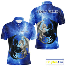 Load image into Gallery viewer, Black And White Dragon Blue Lightning Thunder Custom Bowling Shirt For Men, Dragon Bowling Team Shirt NQS10627