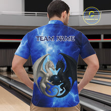 Load image into Gallery viewer, Black And White Dragon Blue Lightning Thunder Custom Bowling Shirt For Men, Dragon Bowling Team Shirt NQS10627