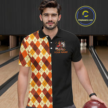 Load image into Gallery viewer, Funny Bowling Turkey Thanksgiving Mens Bowling Shirt Orange argyle pattern Custom Team Bowling Jersey NQS10848