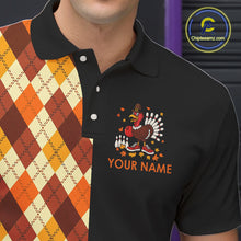 Load image into Gallery viewer, Funny Bowling Turkey Thanksgiving Mens Bowling Shirt Orange argyle pattern Custom Team Bowling Jersey NQS10848