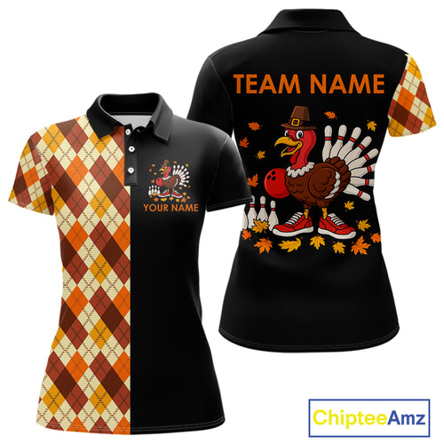 Funny Bowling Turkey Thanksgiving Women Bowling Shirt argyle pattern Custom Team Bowling Jersey NQS10848