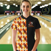 Load image into Gallery viewer, Funny Bowling Turkey Thanksgiving Women Bowling Shirt argyle pattern Custom Team Bowling Jersey NQS10848