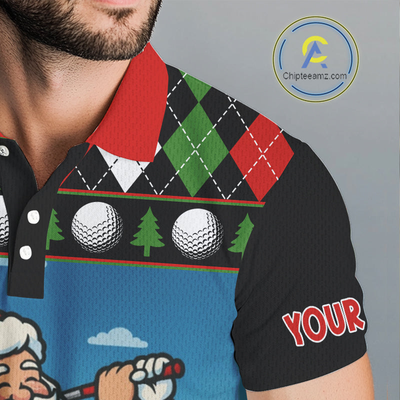 Funny Santa Golf argyle pattern Christmas Golf polo shirts for Men custom Christmas golf gifts NQS10856
