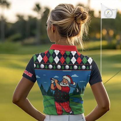 Funny Santa Golf argyle pattern Christmas Golf polo shirts for Women custom Christmas golf gifts NQS10856