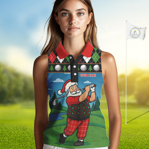 Funny Santa Golf argyle pattern Christmas Sleeveless Golf polo shirt custom Christmas golf gifts NQS10856