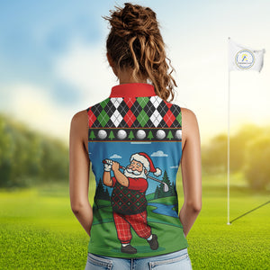 Funny Santa Golf argyle pattern Christmas Sleeveless Golf polo shirt custom Christmas golf gifts NQS10856