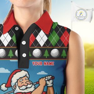 Funny Santa Golf argyle pattern Christmas Sleeveless Golf polo shirt custom Christmas golf gifts NQS10856
