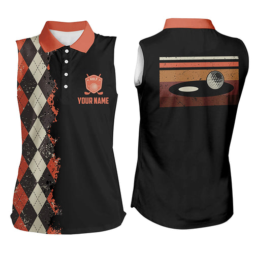 Vintage argyle plaid pattern custom Womens sleeveless golf polo shirt, ladies golf tops NQS6825