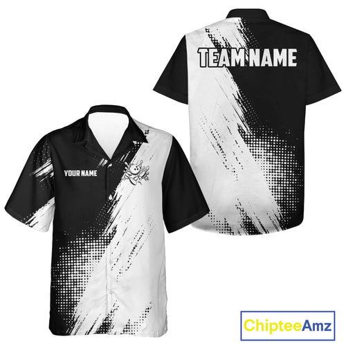 Custom Black and White Strike Bowling Hawaiian shirt Bowling Team Jerseys Bowling League NQS11038