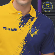 Load image into Gallery viewer, Custom Blue and Yellow Strike Bowling Shirts Men Polo, Quarter Zip Bowling Team Jersey Bowling League NQS11039