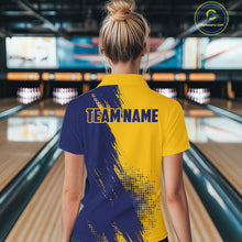 Load image into Gallery viewer, Custom Blue and Yellow Strike Bowling Shirts Women Polo, 1/4 Zip Bowling Team Jerseys Bowling League NQS11039