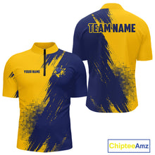 Load image into Gallery viewer, Custom Blue and Yellow Strike Bowling Shirts Men Polo, Quarter Zip Bowling Team Jersey Bowling League NQS11039