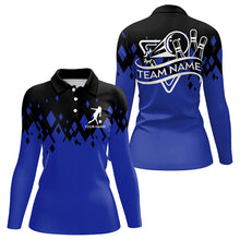 Load image into Gallery viewer, Personalized Black and Blue Bowling Polo, Quarter Zip Shirts For Women Custom Bowling Team Jerseys NQS9153