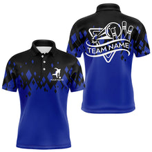 Load image into Gallery viewer, Personalized Black and Blue Bowling Polo, Quarter Zip Shirts For Men Custom Bowling Team Jerseys NQS9153