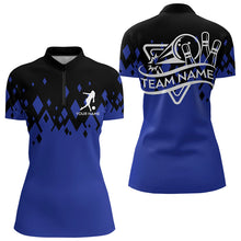 Load image into Gallery viewer, Personalized Black and Blue Bowling Polo, Quarter Zip Shirts For Women Custom Bowling Team Jerseys NQS9153