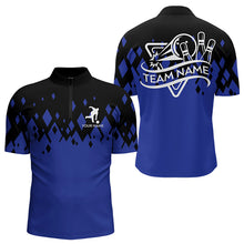 Load image into Gallery viewer, Personalized Black and Blue Bowling Polo, Quarter Zip Shirts For Men Custom Bowling Team Jerseys NQS9153