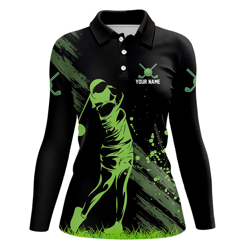 Black and Green Womens Golf Polo Shirts custom golf shirt for women, personalized golf gift for ladies NQS9157
