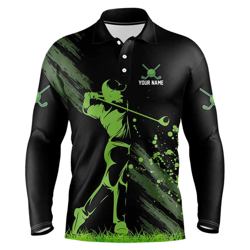 Black and Green Mens Golf Polo Shirts custom golf shirt for men, personalized golf gift for men NQS9157