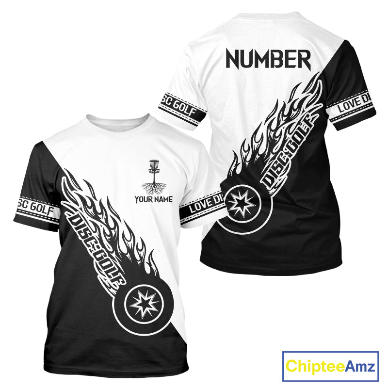 Black and White Flame Disc Golf shirts custom disc golf jersey, personalized disc golf apparel NQS11235