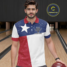Load image into Gallery viewer, Grunge Texas Flag Bowling Polo, 1/4 Zip Shirts For Men Custom patriotic Texas Team Bowling Jerseys NQS11239