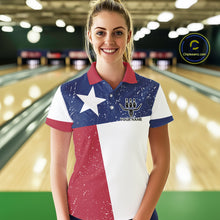 Load image into Gallery viewer, Grunge Texas Flag Bowling Polo, 1/4 Zip Shirts For Women Custom patriotic Texas Team Bowling Jerseys NQS11239