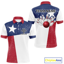 Load image into Gallery viewer, Grunge Texas Flag Bowling Polo, 1/4 Zip Shirts For Men Custom patriotic Texas Team Bowling Jerseys NQS11239