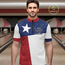 Load image into Gallery viewer, Grunge Texas Flag Bowling Polo, 1/4 Zip Shirts For Men Custom patriotic Texas Team Bowling Jerseys NQS11239