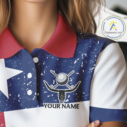 Grunge Texas Flag Golf Polo Shirts For Women Custom patriotic Texas Team Golf outfit for ladies NQS11240