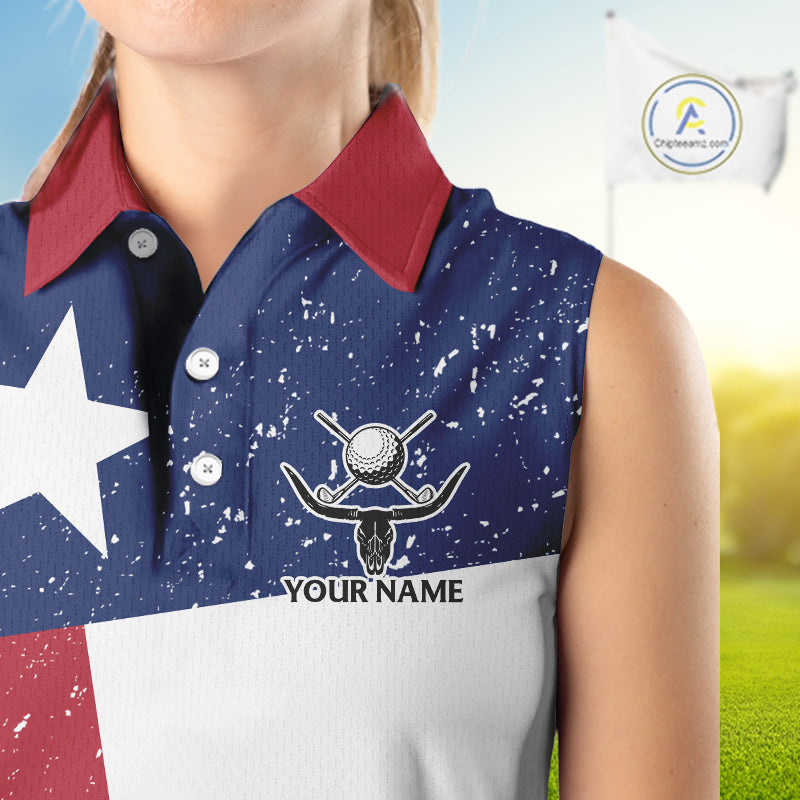 Grunge Texas Flag Sleeveless Golf Polo Shirts Custom patriotic Texas Team Golf outfit for ladies NQS11240