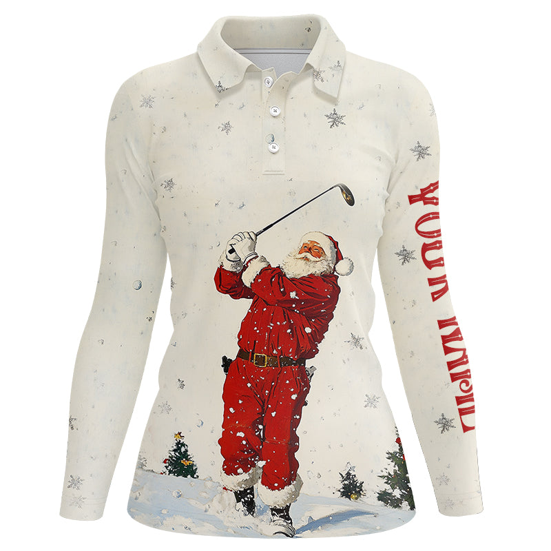 Snow Golfing Santa Women golf polo shirt custom Christmas golf shirts for ladies, cool golf gifts NQS8910